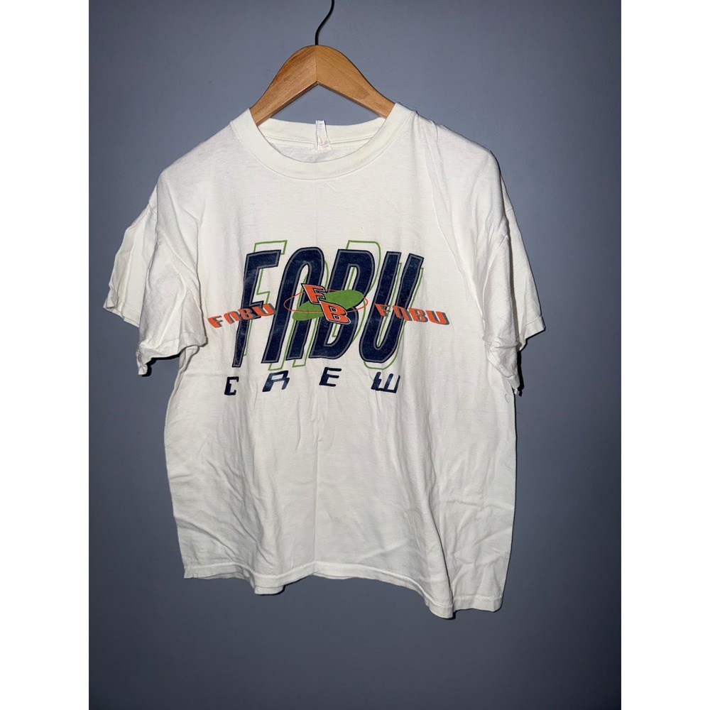 Vintage FUBU Crew Graphic T-Shirt White Big Bear Tag Mens Large 90s‎ Streetwear